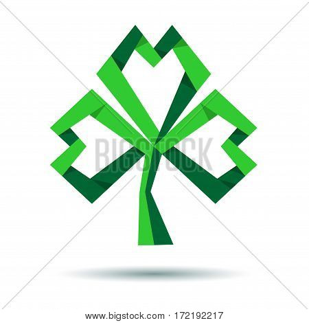 Paper shamrock, clover, trefoil icon. St. Patrick's Day. Green vector clover logo. Vector trefoil icon