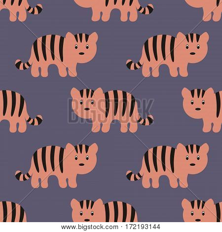 Stylized tiger cartoon style. Seamless vector pattern