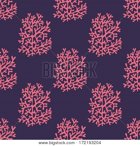 Sea corals on a purple background. Seamless vector pattern