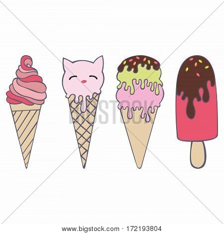 Ice cream. Styling in cartoon style. Vector collection