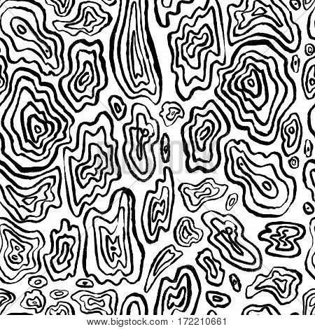 Abstract seamless pattern. Hand drawn artistic ink curves. Black and white colors background. Design element for textile and wrapping paper