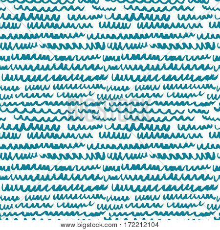 Vector seamless pattern with waves. Stripped artistic background on marine theme in doodle minimalistic style. Design for backdrops with sea rivers or water texture