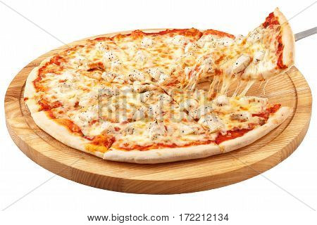 Pizza Chicken, mozzarella, chicken isolated on white background