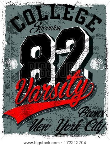Athletic Dept. New york; Varsity Sport vector print and varsity. For t-shirt or other uses in vector.T shirt graphic