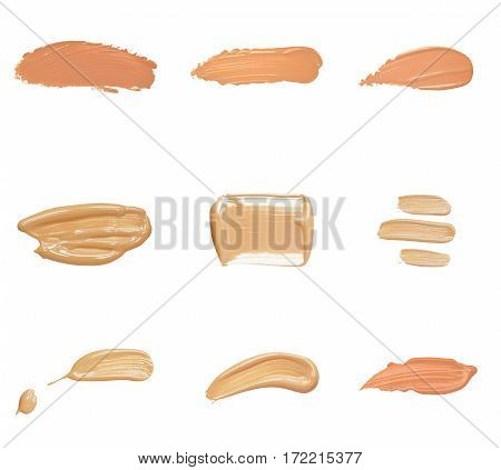 liquid foundation paint strokes isolated on white cosmetic. Smear stroke