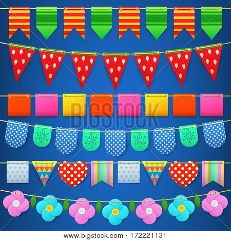 Party Celebration Colorful Flags Collection for Decoration. Vector illustration