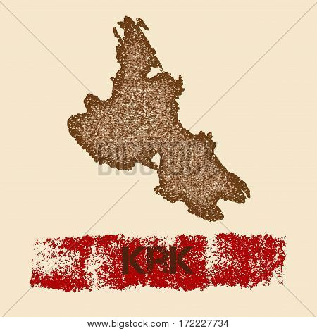 Krk Distressed Map. Grunge Patriotic Poster With Textured Island Ink Stamp And Roller Paint Mark, Ve