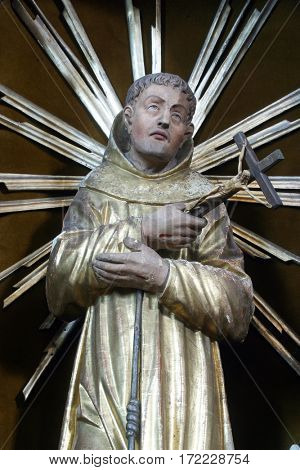 KRAPINA, CROATIA - MAY 15: Saint Francis of Assisi statue at the altar in the church of Saint Catherine of Alexandria in Krapina, Croatia on May 15, 2011.