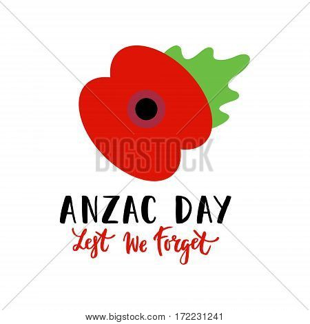 Remembrance Day poppy card.
Anzac day Australia, Zealand, Kenia.
Lest we forget lettering, Anzac lettering.