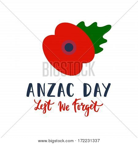 Remembrance Day poppy card.
Anzac day Australia, Zealand, Kenia.
Lest we forget lettering, Anzac lettering.