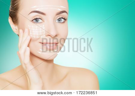 beauty woman face with surgery marks for graphic design