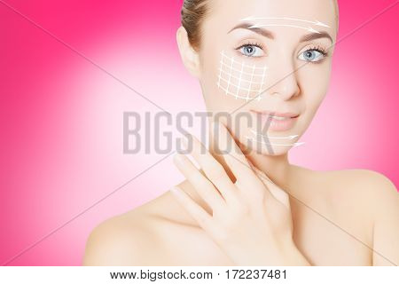 beauty woman face with surgery marks for graphic design