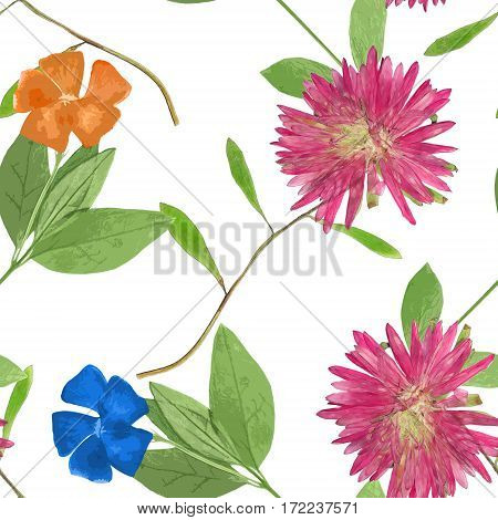 Aster Michaelmas daisy Periwinkle. Texture of flowers. Seamless pattern for continuous replicate. Floral background photo collage for production of textile cotton fabric. For use in wallpaper covers.
