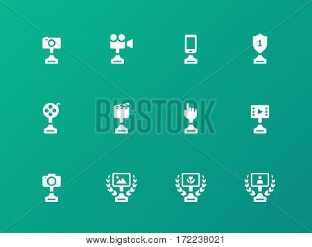 Award icons on green background. Vector illustration.