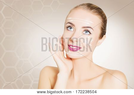 renovating skin concpet. woman face portrait with lifting marks