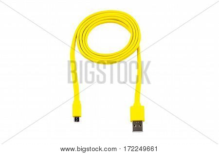 yellow usb-cable micro usb isolated on white background
