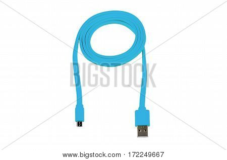 blue usb-cable micro usb isolated on white background