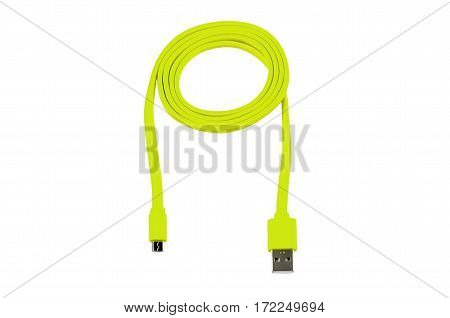 light green usb-cable micro usb isolated on white background