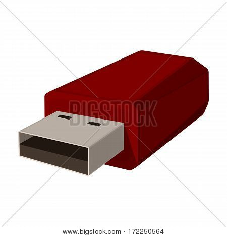 USB flash drive icon in cartoon design isolated on white background. Personal computer accessories symbol stock vector illustration.