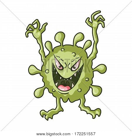 Green virus icon in cartoon design isolated on white background. Viruses and bacteries symbol stock vector illustration.