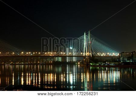 cable-stayed bridge in St. Petersburg russia, city light