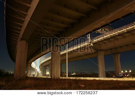 cable-stayed bridge in St. Petersburg night russia