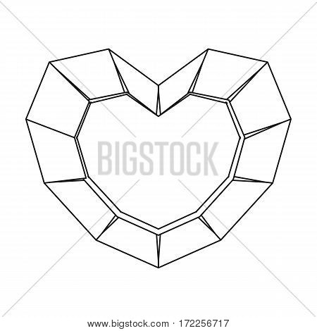 Heart-shaped gemstone icon in outline design isolated on white background. Precious minerals and jeweler symbol stock vector illustration.