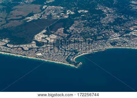 Aerial View Of Buddina Suburb Of Sunshine Coast. Australia