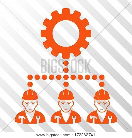 Orange Service Staff toolbar pictogram. Vector pictogram style is a flat symbol on diagonally hatched transparent background.