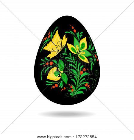 Easter egg decorated with a pattern in style hohloma on an isolated background