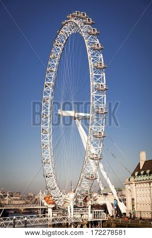 LONDON, UK - JANUARY 26, 2017: The EDF Energy London Eye next to the river Thames, UK