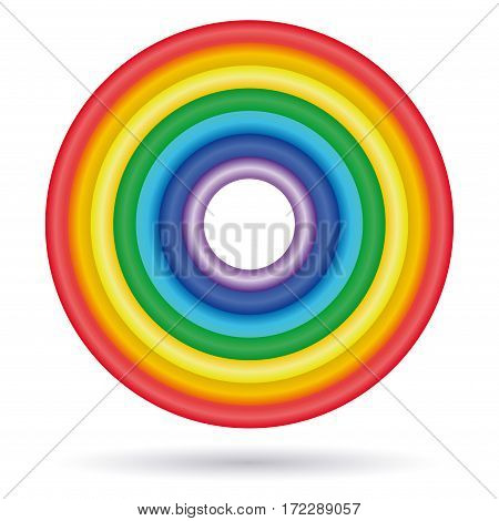 Rings painted in colors of the rainbow. ROYGBIV. Rainbow colored ring isolated on white background. Vector illustration