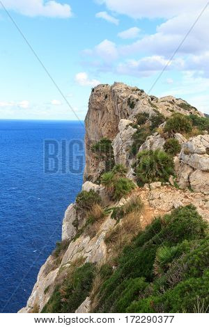 Lookout Point Mirador Es Colomer At Cap De Formentor Cliff Coast And Mediterranean Sea, Majorca, Spa