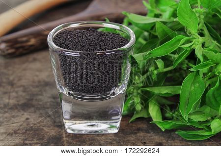 raw basil seed, herb in Thai, aids digestion as a laxative