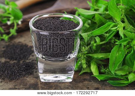raw basil seed, herb in Thai, aids digestion as a laxative
