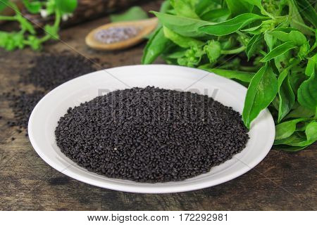 raw basil seed, herb in Thai, aids digestion as a laxative