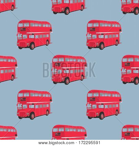 Double decker red bus vector illustration. City public transport. Retro-bus on blue background