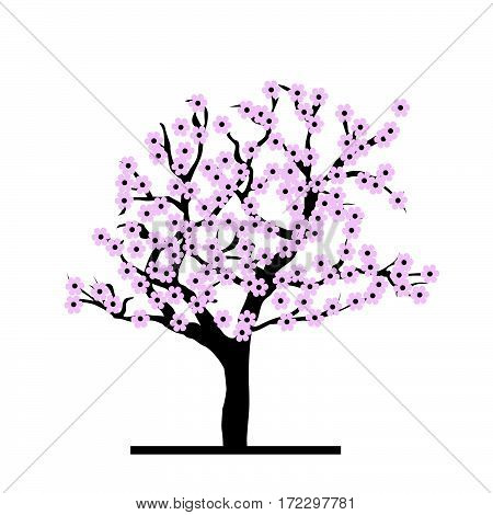 Spring concepy of stylized cherry tree on white background