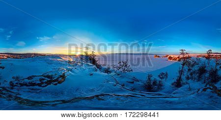 Spherical panorama 360 180 degrees Cape shaman on the island of Olkhon Lake Baikal.