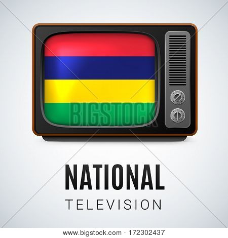Vintage TV and Flag of Mauritius as Symbol National Television. Tele Receiver with Mauritian flag