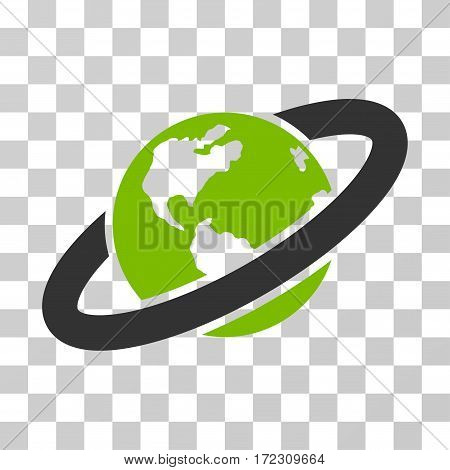Ringed Planet vector icon. Illustration style is flat iconic bicolor eco green and gray symbol on a transparent background.