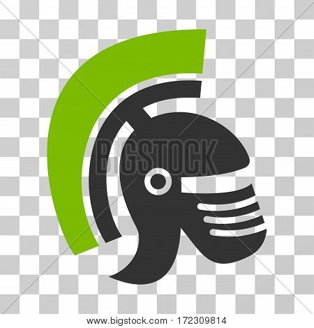 Rome Helmet vector pictogram. Illustration style is flat iconic bicolor eco green and gray symbol on a transparent background.