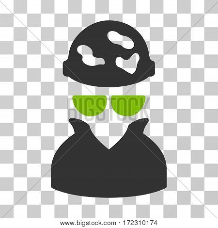 Spotted Spy vector pictograph. Illustration style is flat iconic bicolor eco green and gray symbol on a transparent background.