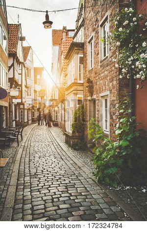Old Town In Europe At Sunset With Retro Vintage Filter Effect