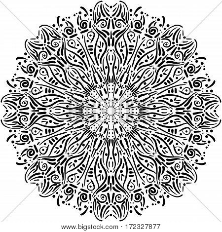 Gorgeous flourish mandala. Round decorative symbol isolated on white background. Hand-drawn design element. Vector