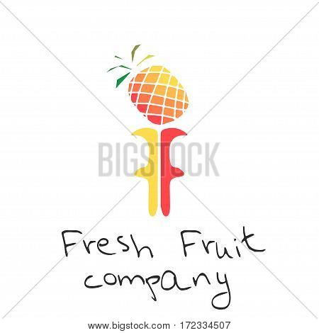 Abstract logo for farm or shop, two letters F with pineapple on top like pineapple plant, looks like first letters of words FRESH FRUIT