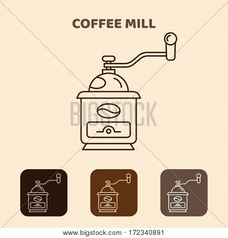 Coffee mill. Outline icon simple vector design with shadow. Vintage coffee Coffee grinder icon. Vector isolated illustration