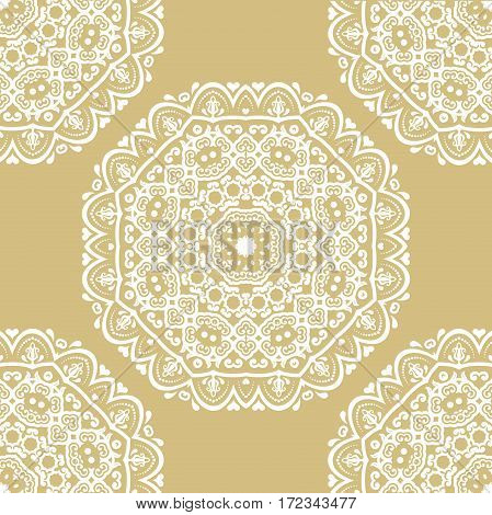 Classic seamless vector gilden and white pattern. Traditional orient ornament. Classic vintage background