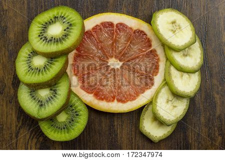 kiwi grapefruit banana beautifully arranged fresh juicy vitamins tropical