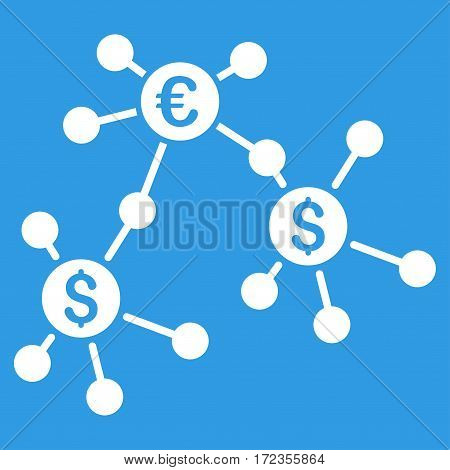 Financial Networks vector icon. Flat white symbol. Pictogram is isolated on a blue background. Designed for web and software interfaces.